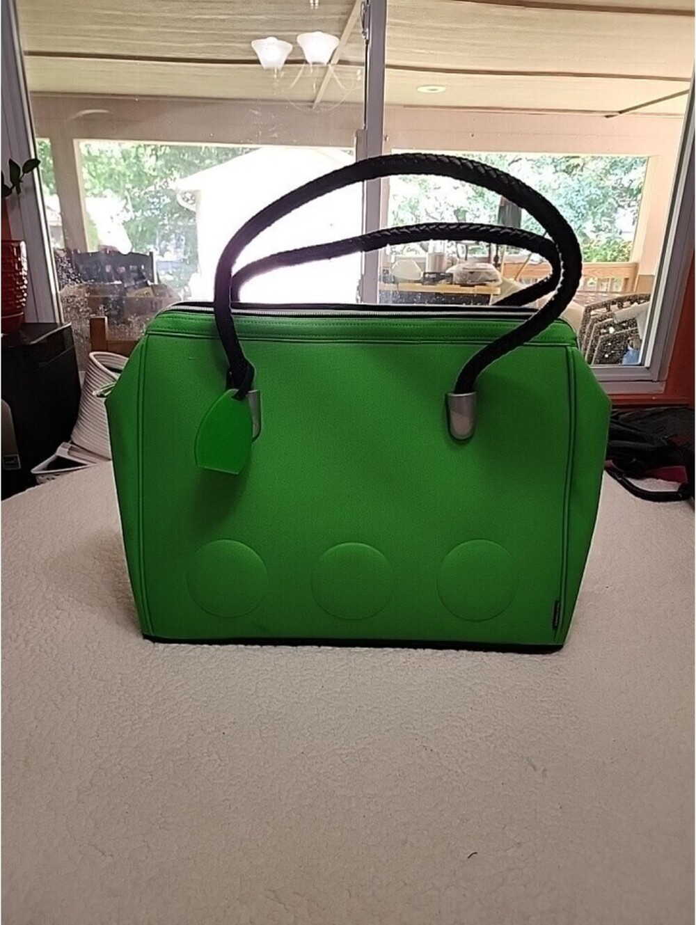 Vintage Ikea Family Bag Handbag/purse.  Handles Green 19546 Vietnam 21"×14×5.5"